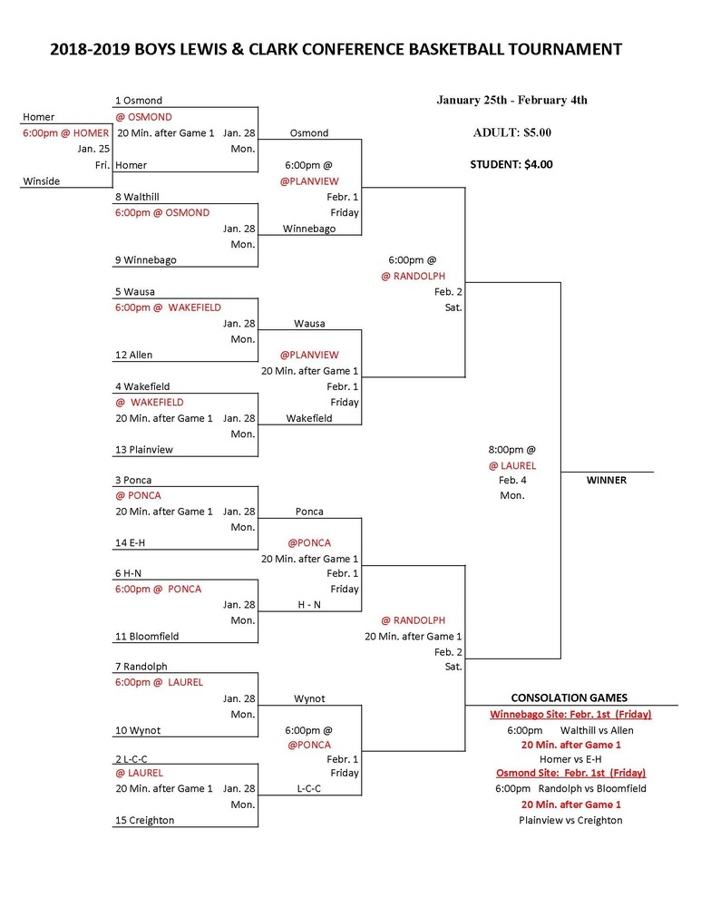 Boys Lewis & Clark Conference Tournament Bracket--UPDATED