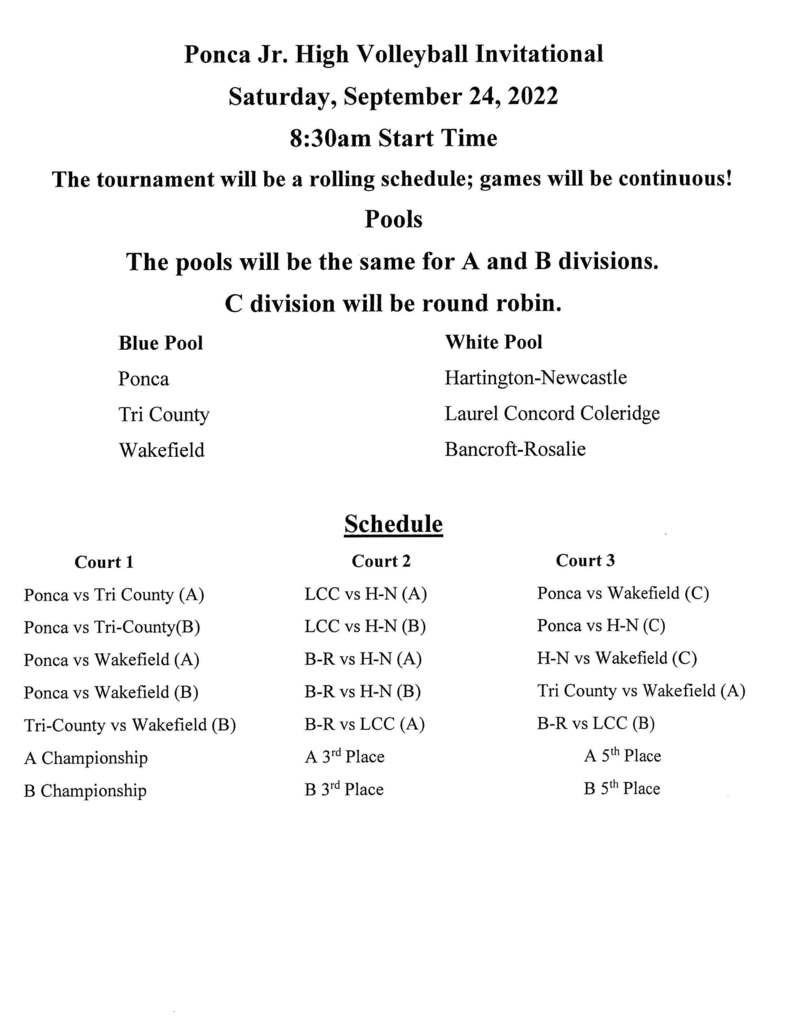 2022 Ponca Invite Schedule